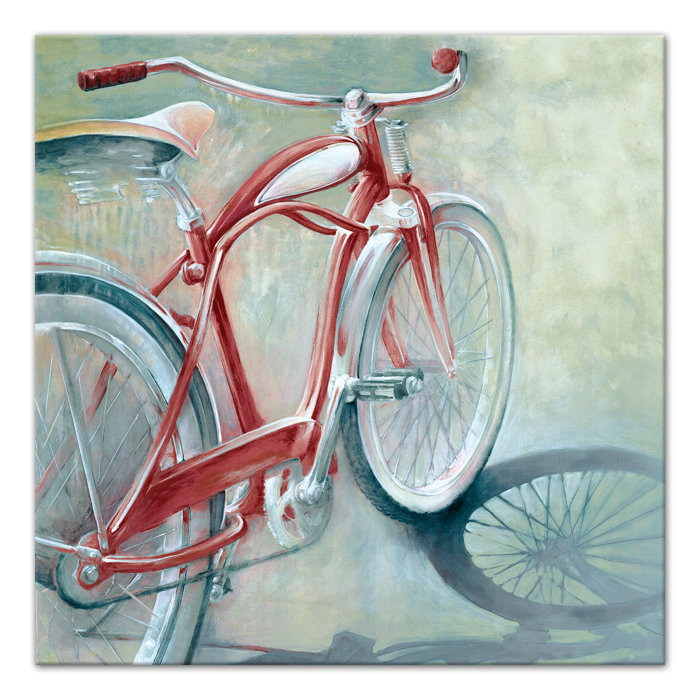 Red Barrel Studio® 'Red Bicycle Painting' Acrylic Painting